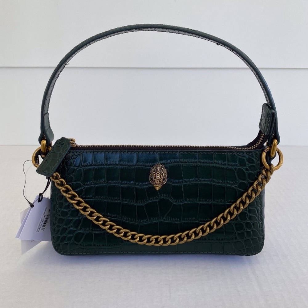 NWT Kurt Geiger Leather Shoreditch Pochette Dark Green - Picture 2 of 6